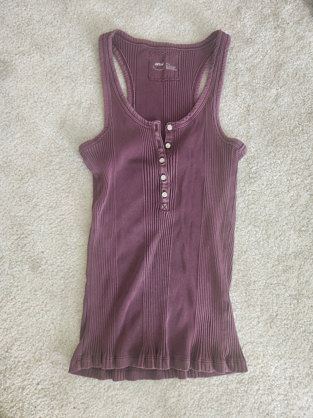 aerie Mauve Ribbed Henley Tank